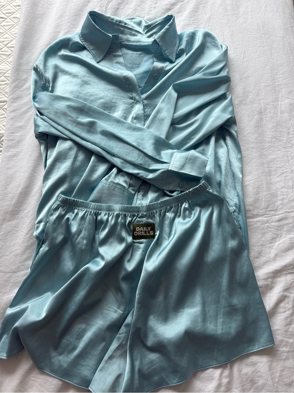 Daily Drills Light Blue Satin Two-Piece Set